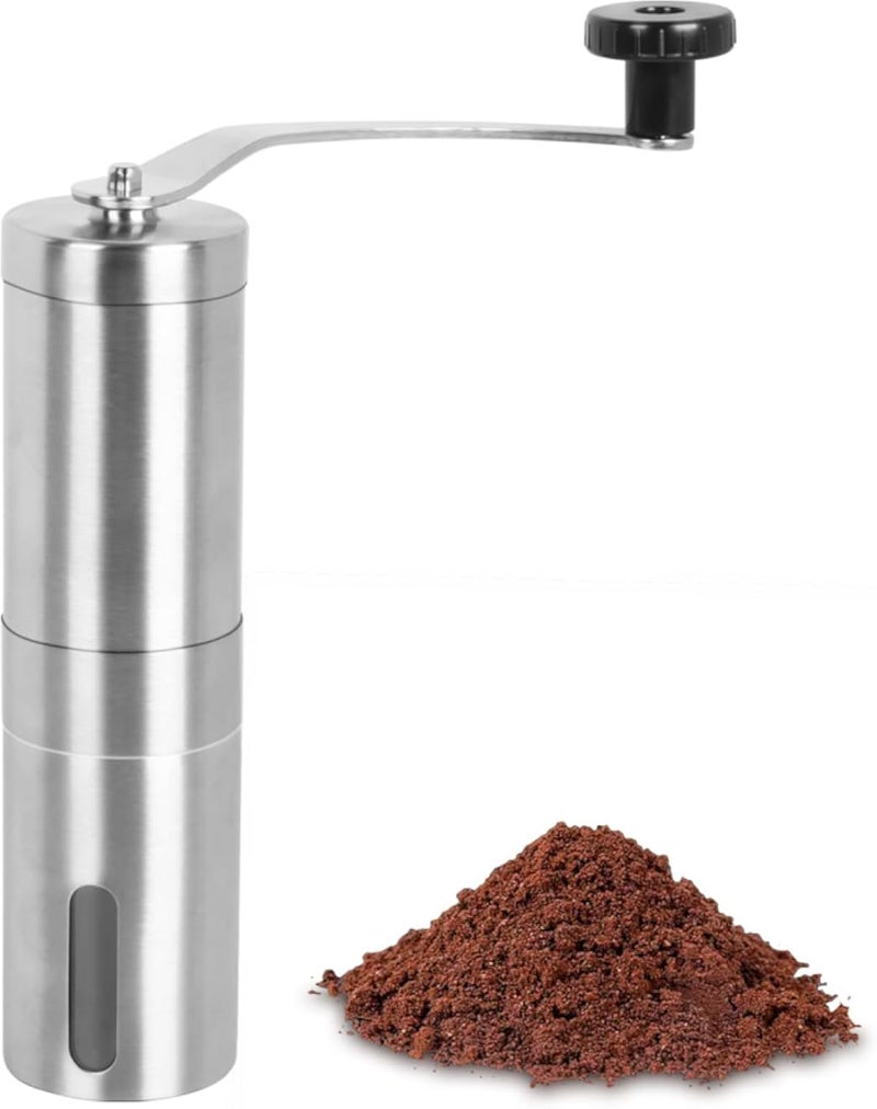 Sequpr Manual Coffee Bean Grinder Stainless Steel Manual Coffee Burr Grinder Hand Crank Coffee Grinder Mill with Adjustable Bean Grind Size for Home Travel Office
